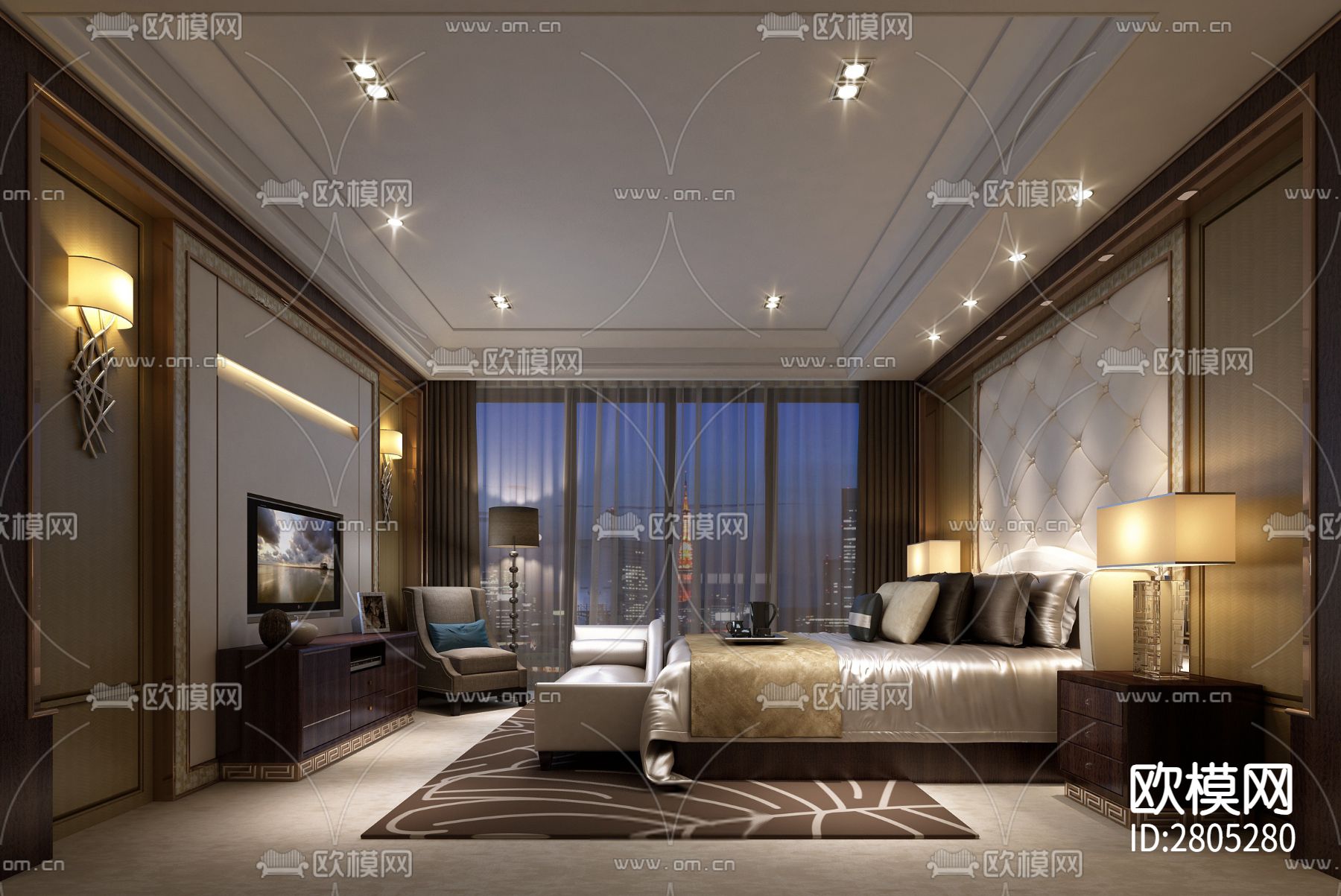 小区样板房室内CAD平面图下载（渲染图3）