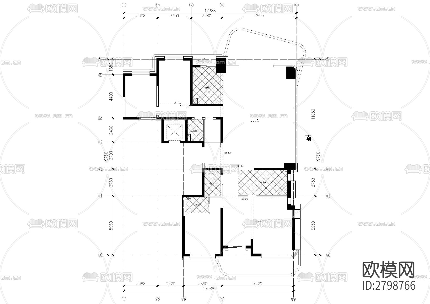 家装平层cad平面图下载（渲染图4）