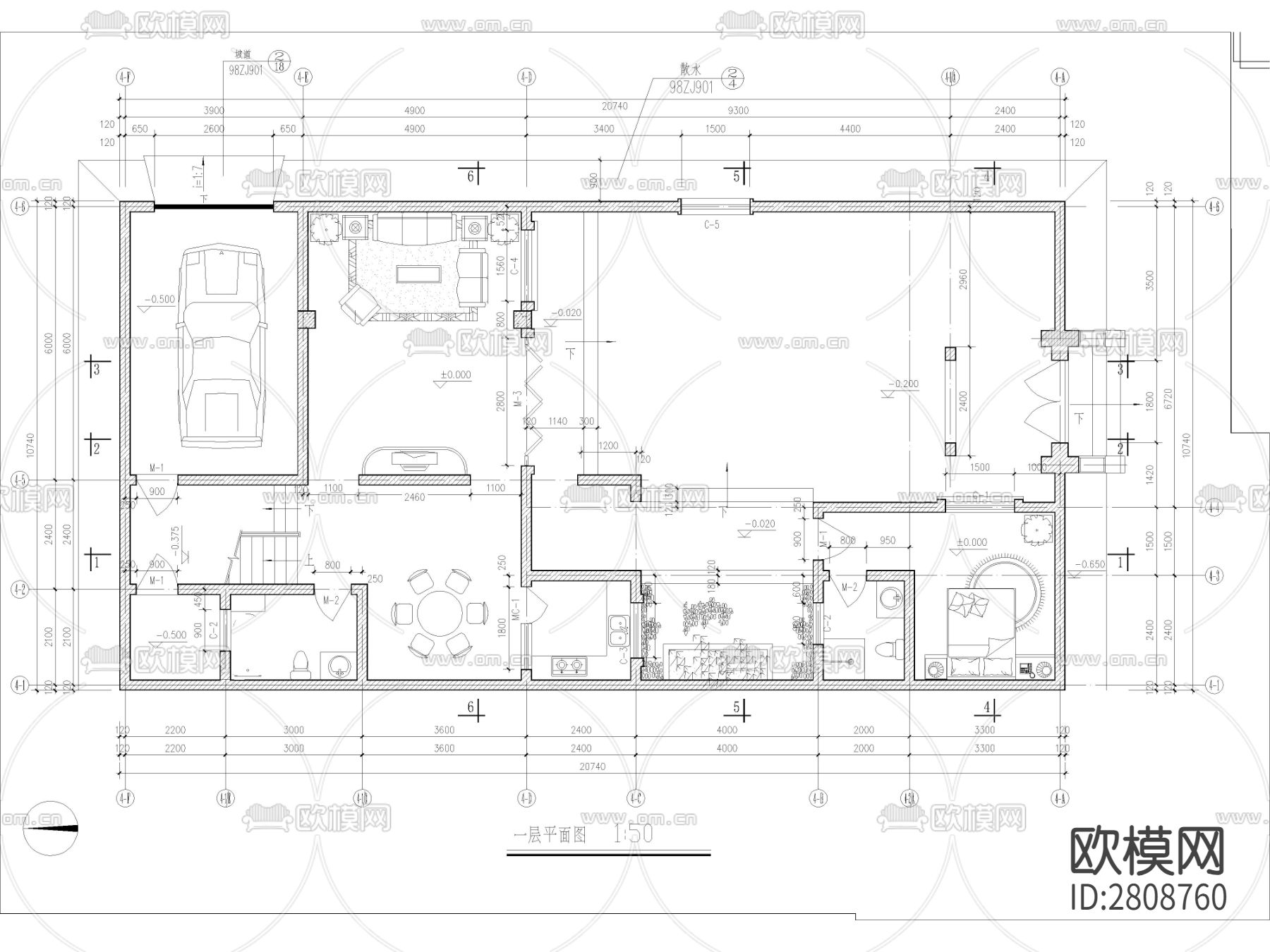 古建筑农村自建房中式别墅建筑设计图cad施工图下载（渲染图1）