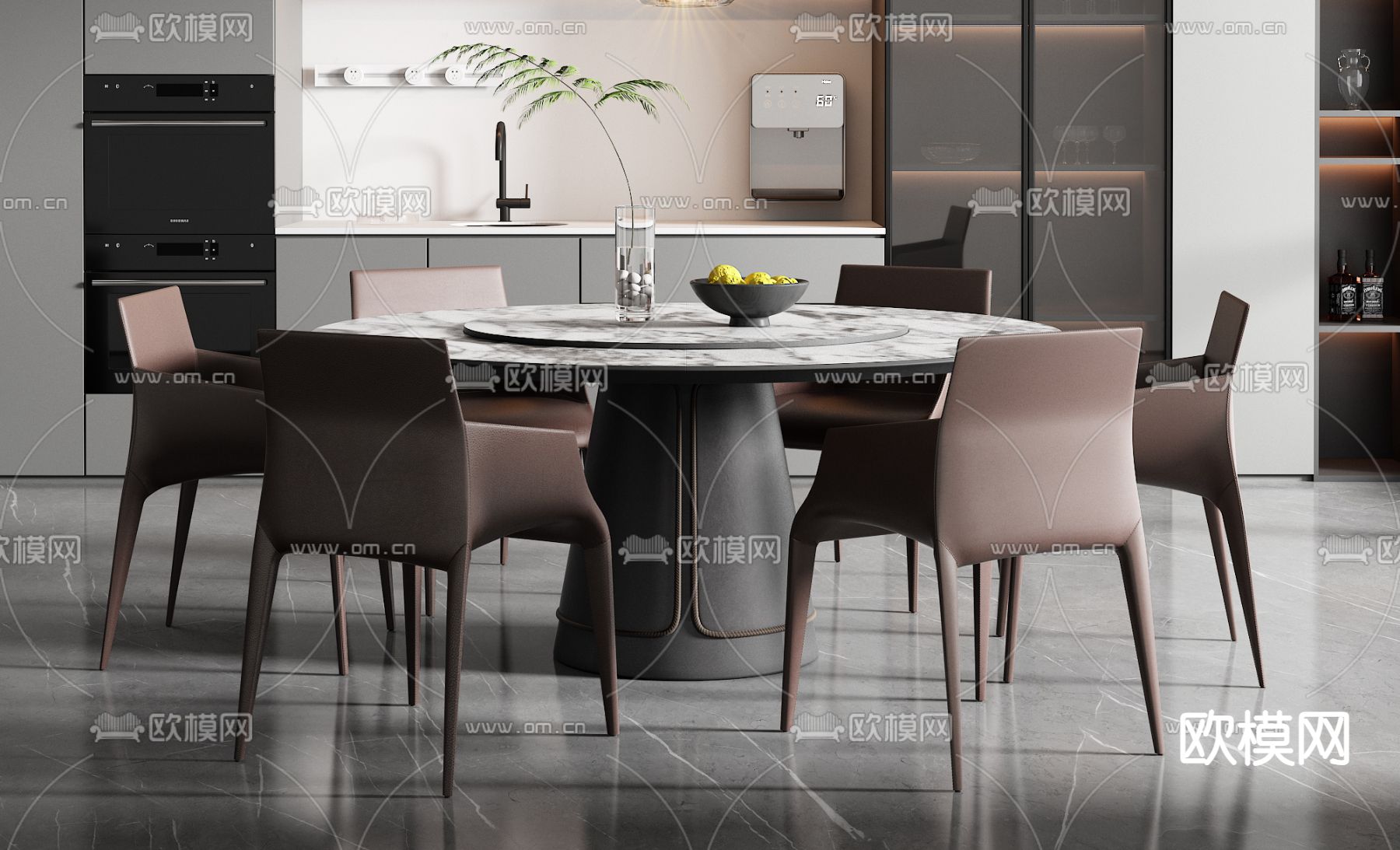 高级灰餐厅3d模型下载（渲染图2）