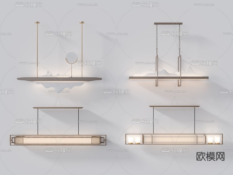 新中式吊灯 餐厅吊灯3d模型下载
