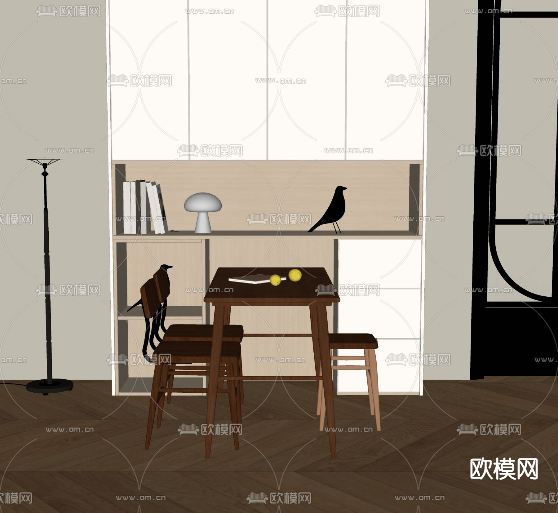 北欧餐桌椅su模型下载（渲染图2）