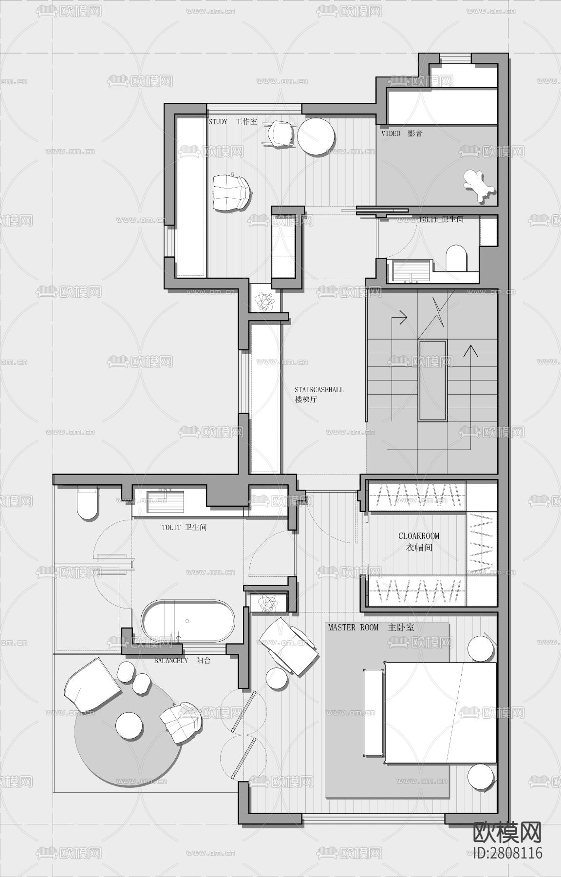 四层别墅CAD施工图下载（渲染图4）