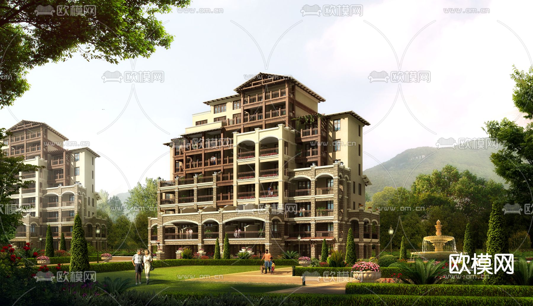 西班牙别墅su模型下载（渲染图1）