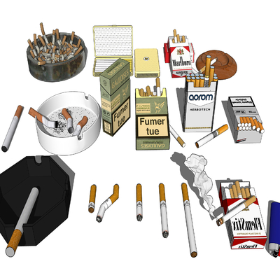  香烟 烟灰缸su模型 