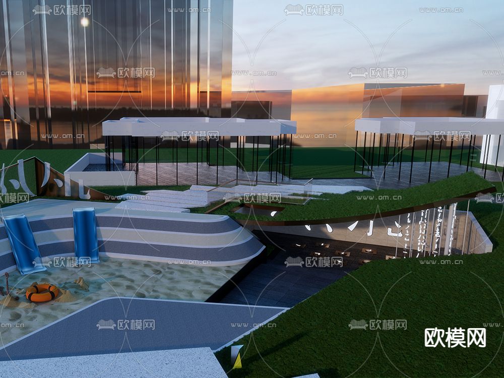现代景观示范区su模型下载（渲染图4）