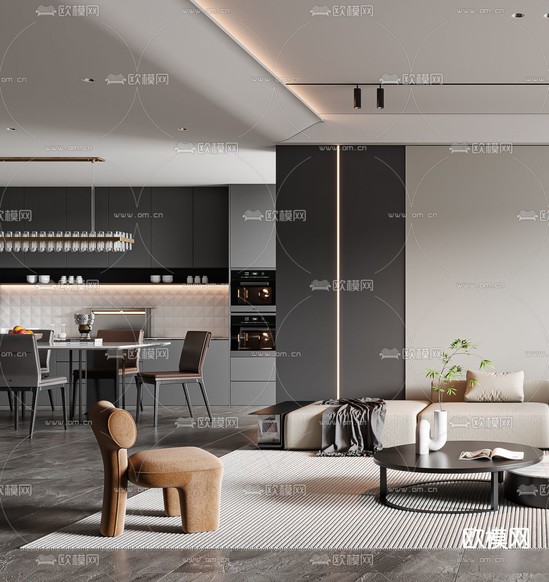 现代客厅3d模型下载(渲染图3)