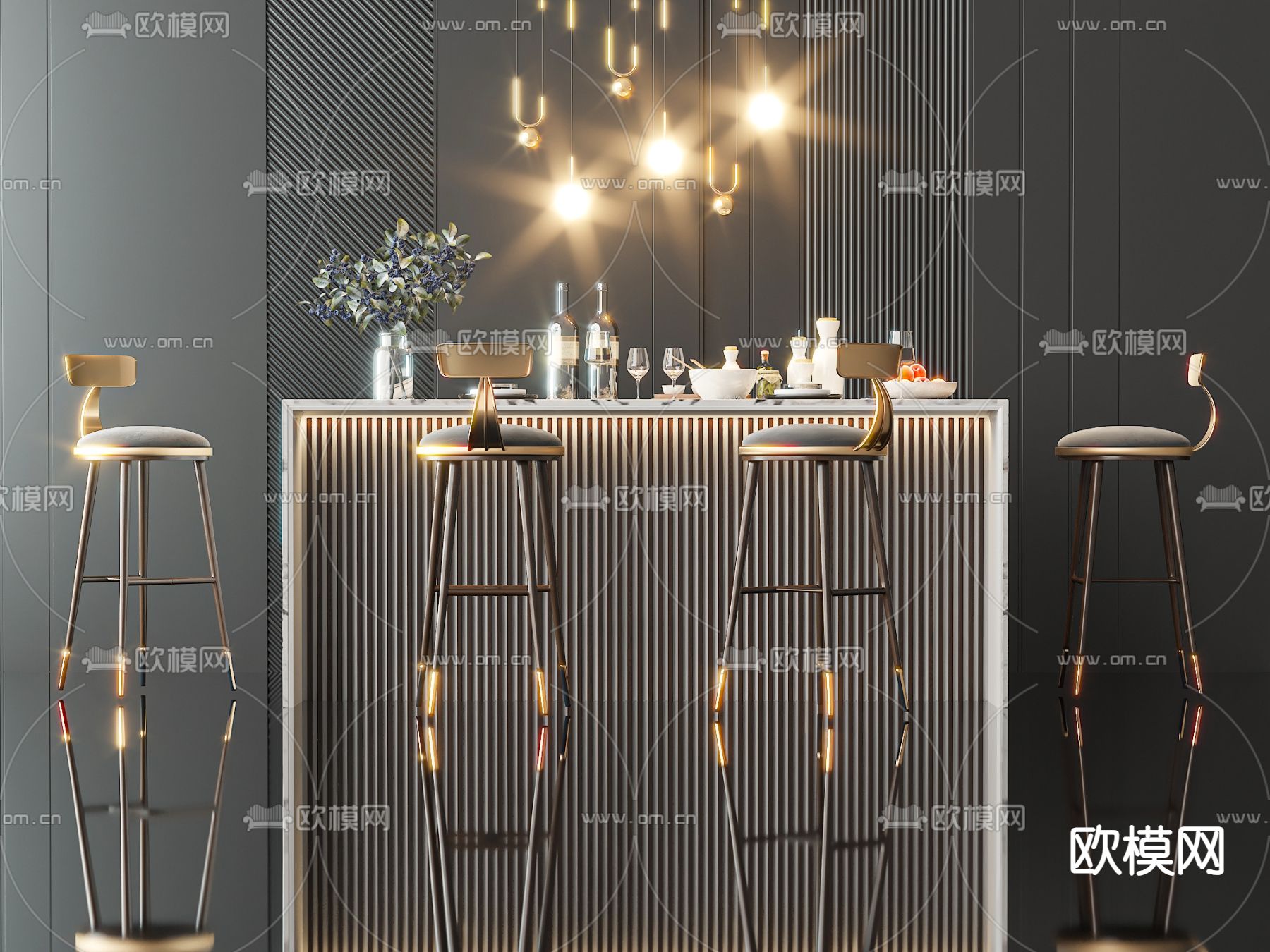 轻奢风吧台3d模型下载