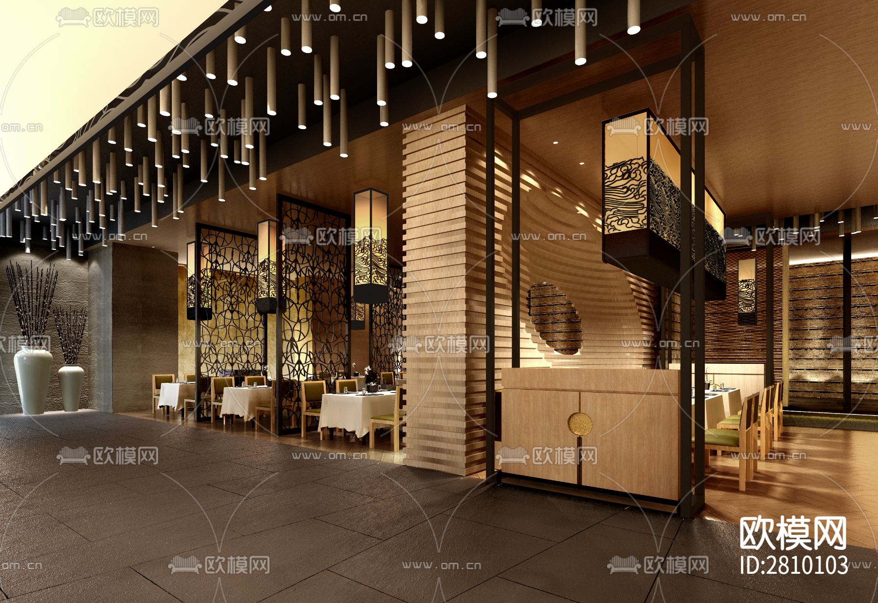 国际大饭店一层中西餐厅&日式餐厅cad施工图下载（渲染图3）