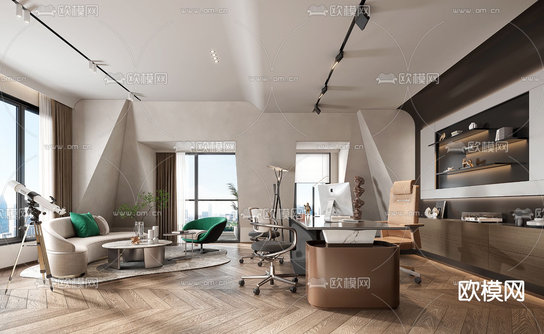 现代书房su模型下载（渲染图1）