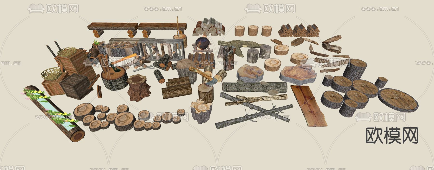 新中式木头 木材 木桩su模型下载（渲染图2）