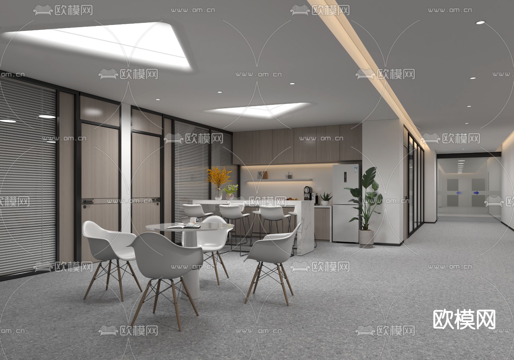 现代会议室 茶水间免费3d模型下载（渲染图2）