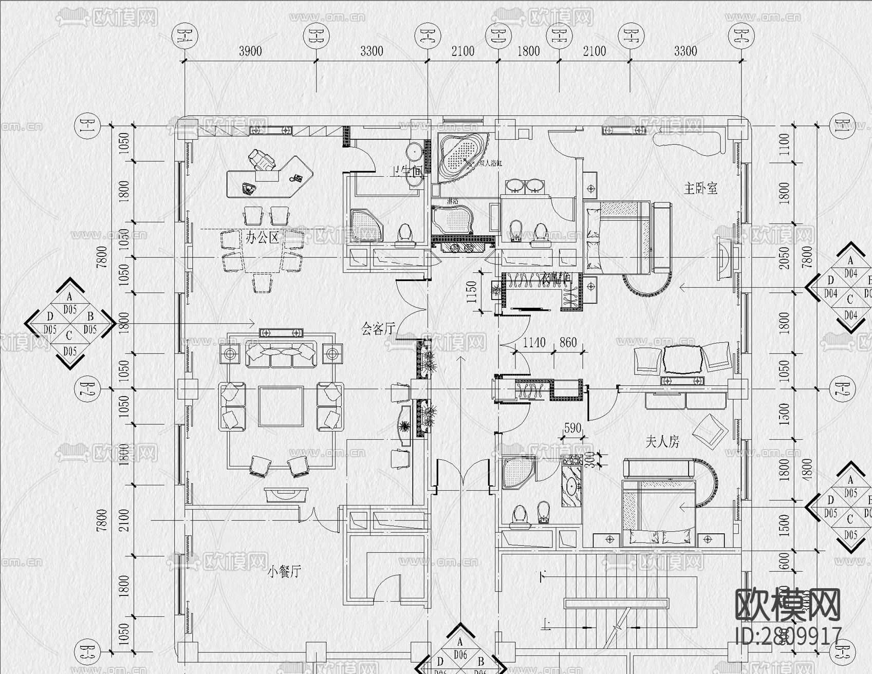 酒店cad施工图下载（渲染图2）