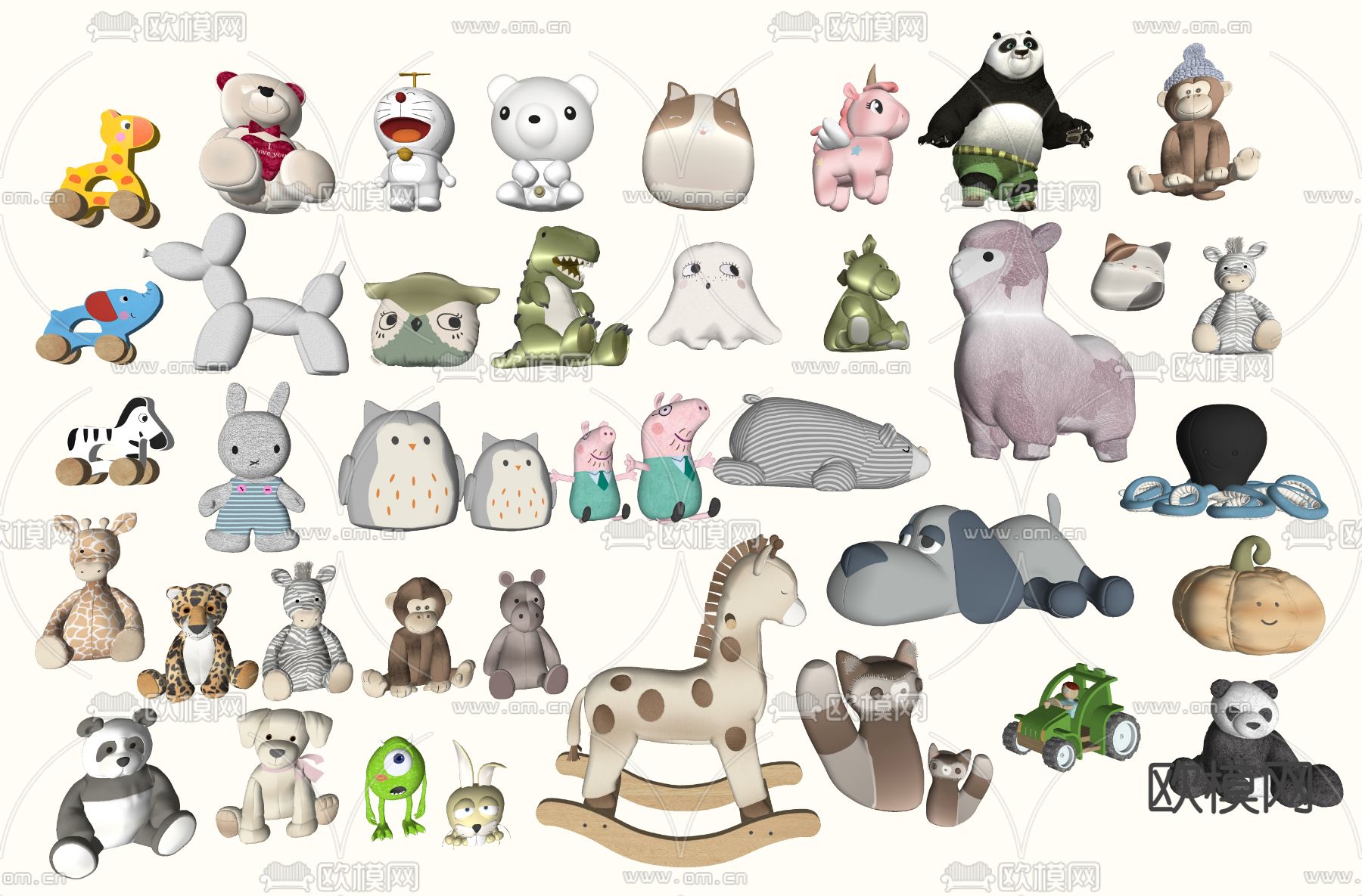 儿童毛绒玩具 沙发凳 木马su模型下载（渲染图2）