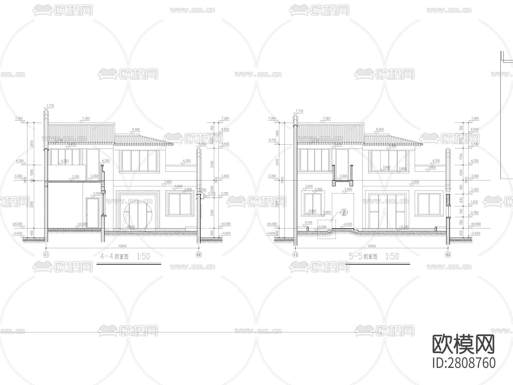 古建筑农村自建房中式别墅建筑设计图cad施工图下载（渲染图3）