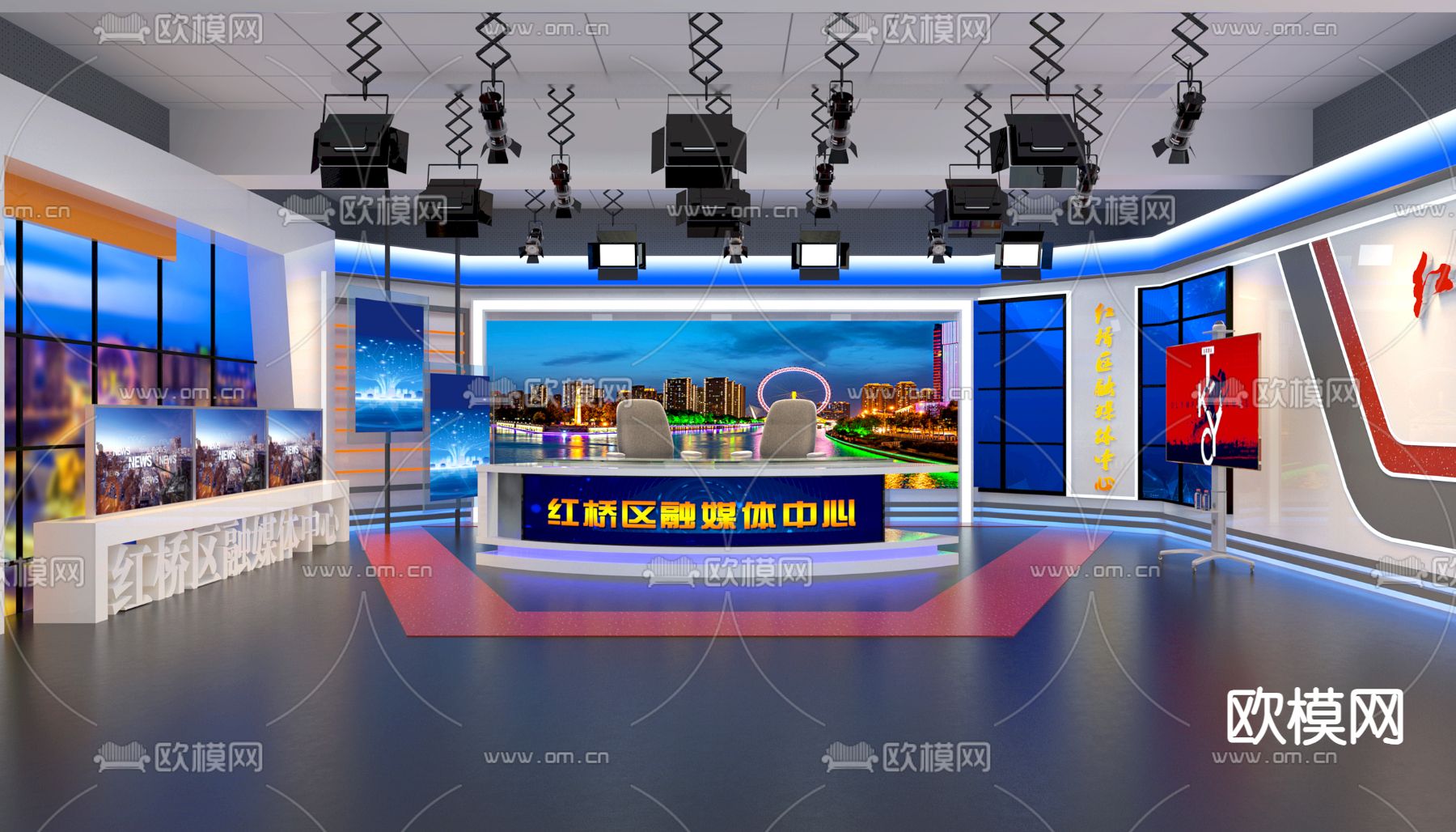 演播大厅 媒体中心3d模型下载（渲染图1）