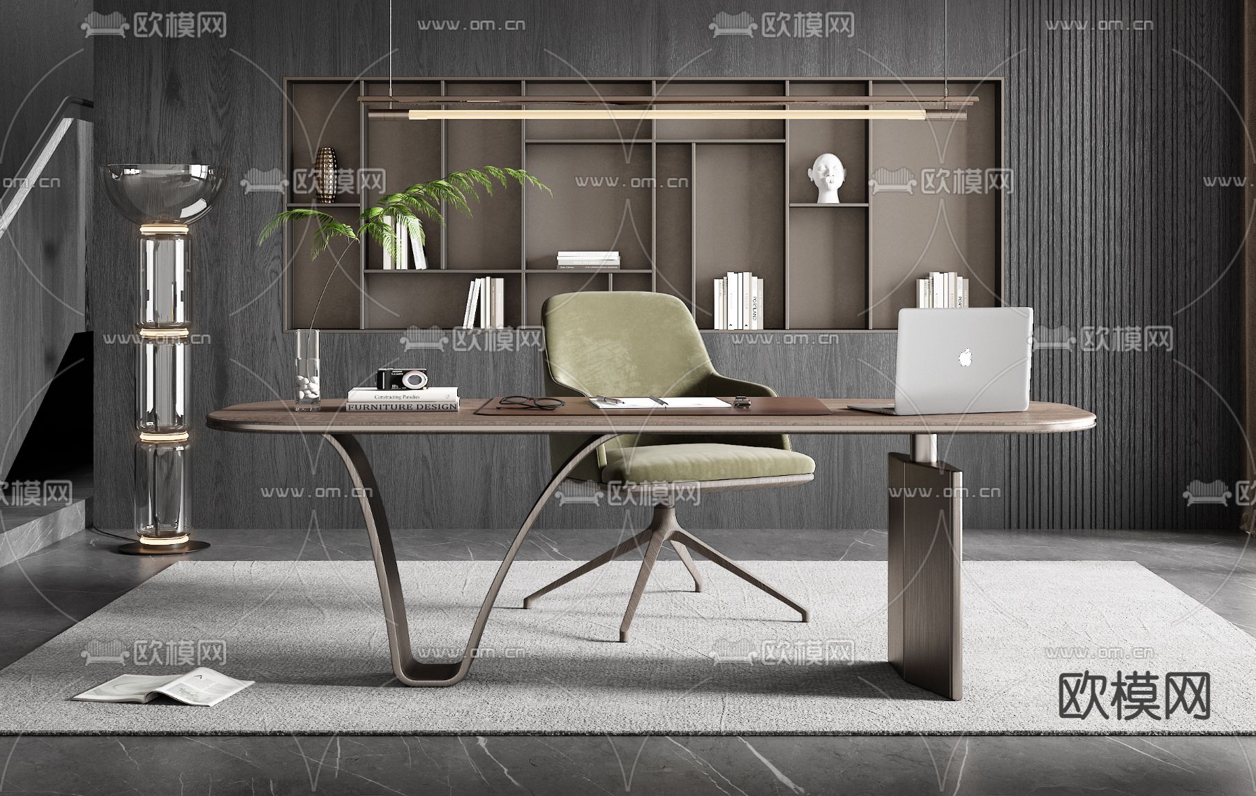 高级灰书房3d模型下载（渲染图2）