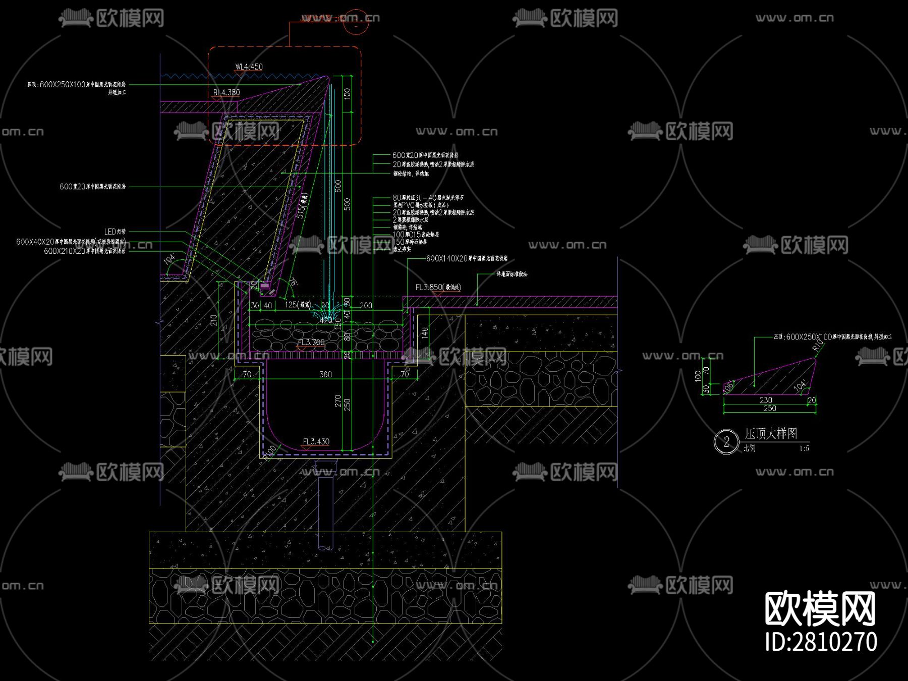 新中式涌泉跌水叠水水景做法cad大样图下载（渲染图7）