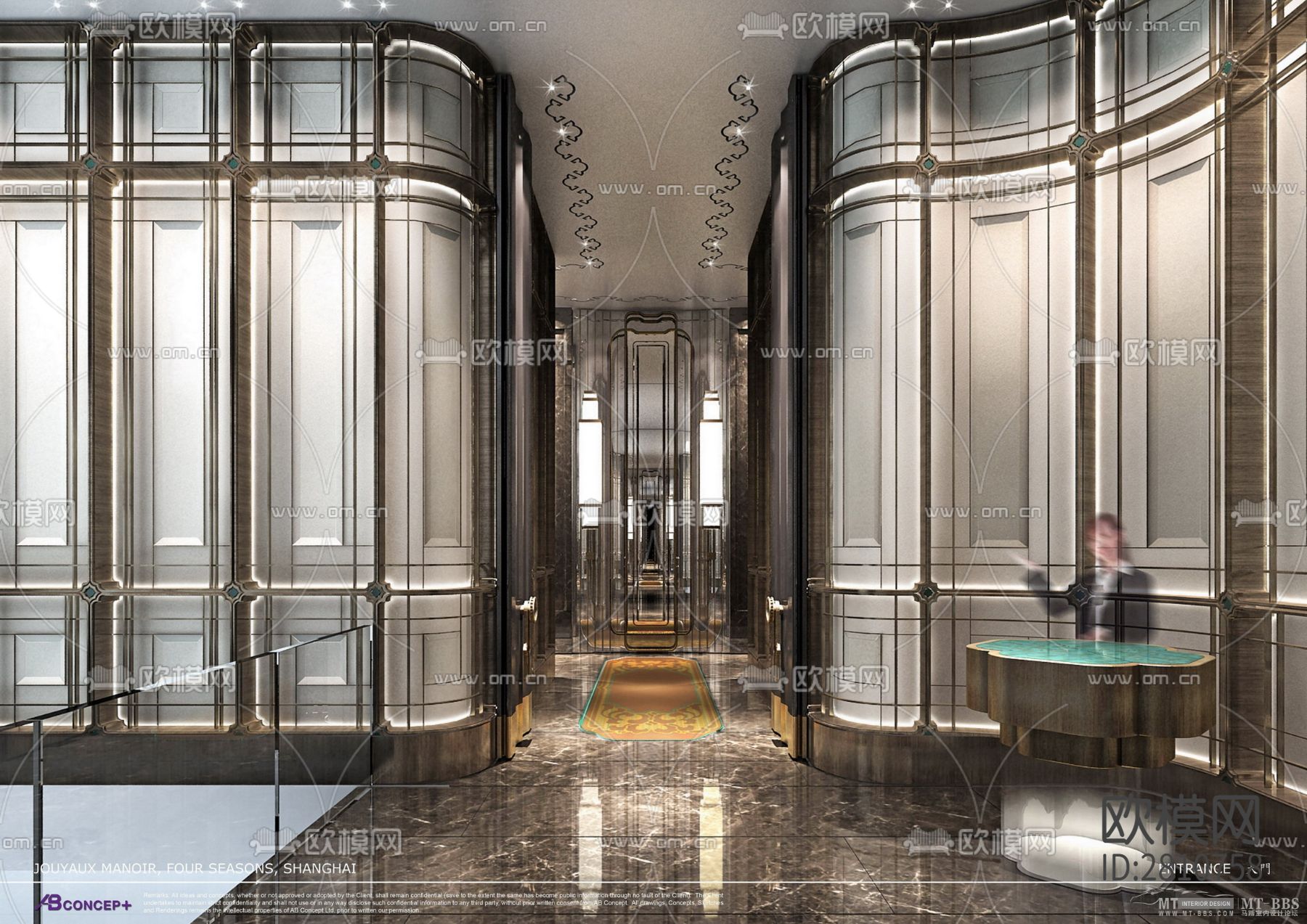 四季酒店二层中餐厅CAD施工图下载（渲染图2）