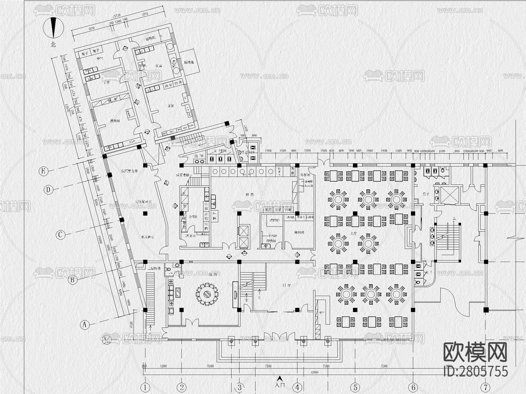 烧烤店 烤肉店cad施工图下载（渲染图4）