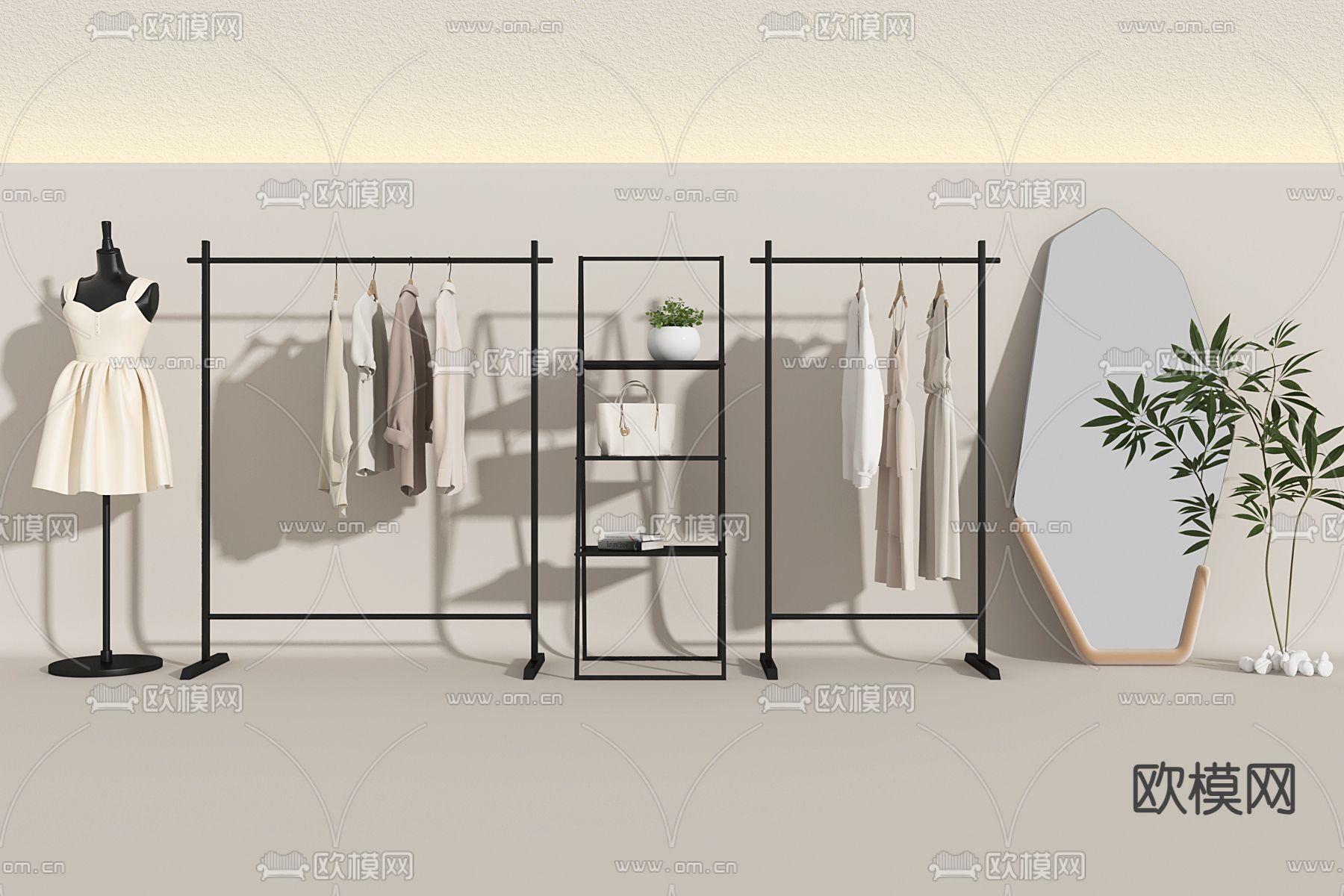 现代服装店货架su模型下载（渲染图2）