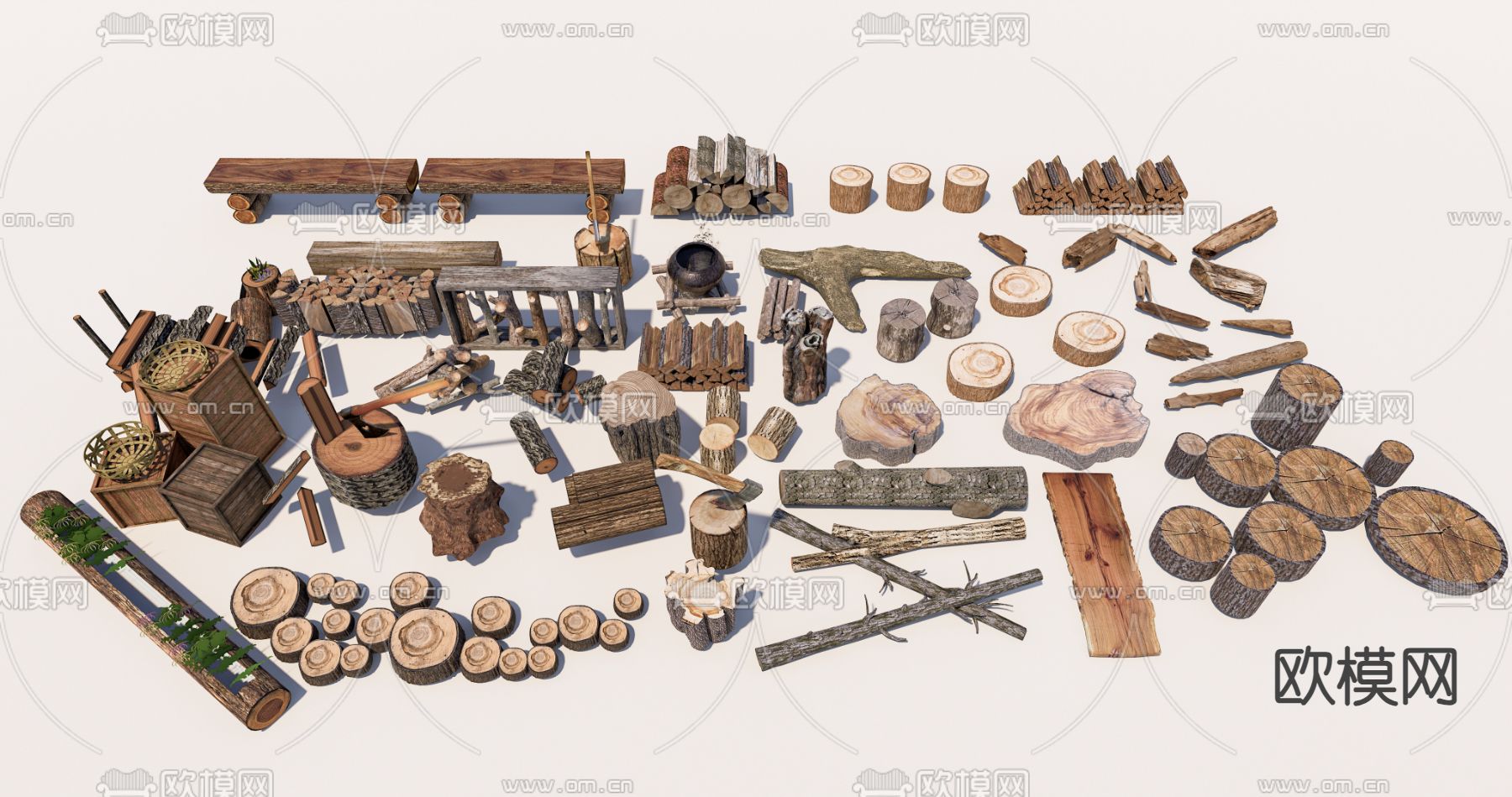 新中式木头 木材 木桩su模型下载（渲染图1）