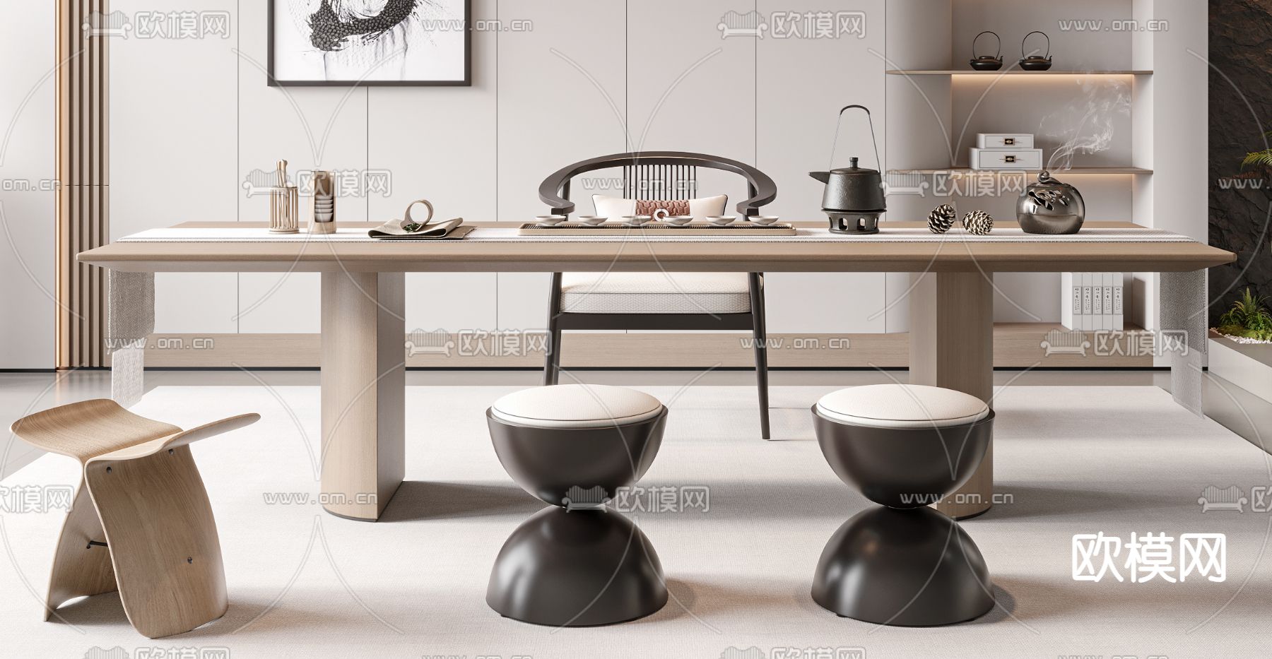 新中式茶桌 茶台3d模型下载