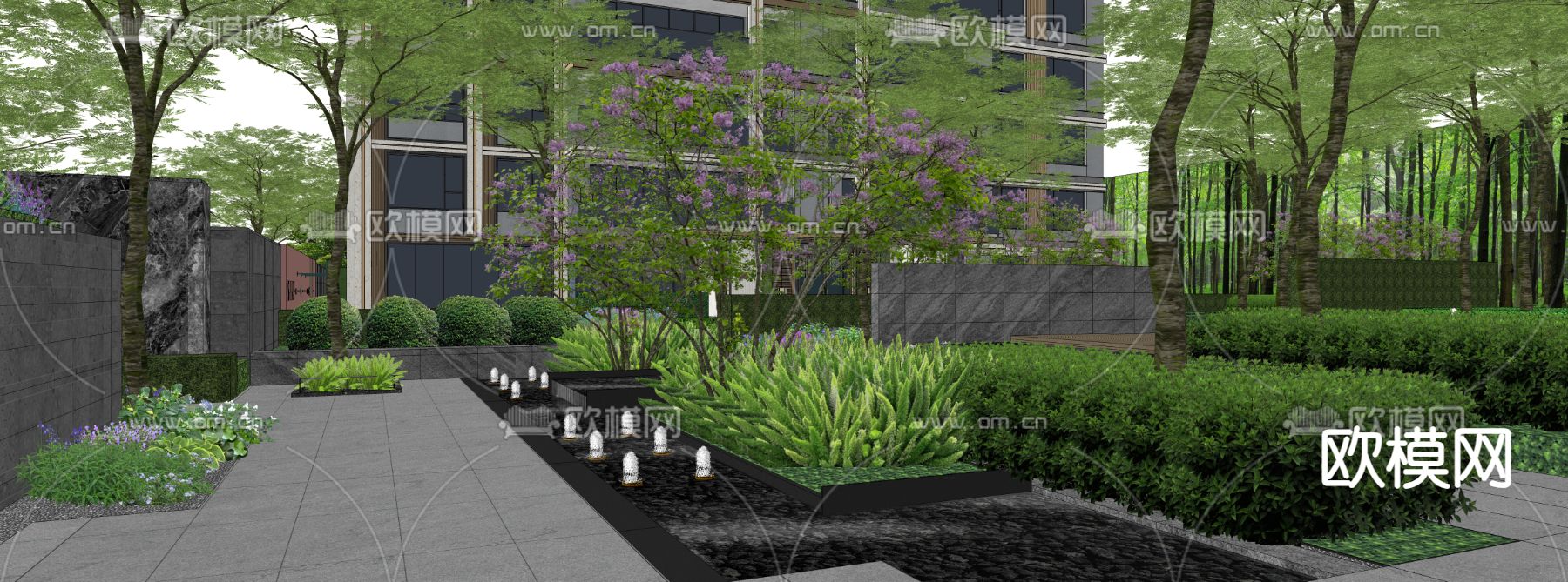 现代住宅小区 宅间景观su模型下载（渲染图3）