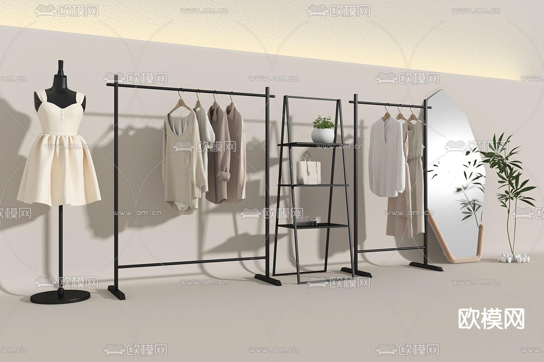 现代服装店货架su模型下载（渲染图1）