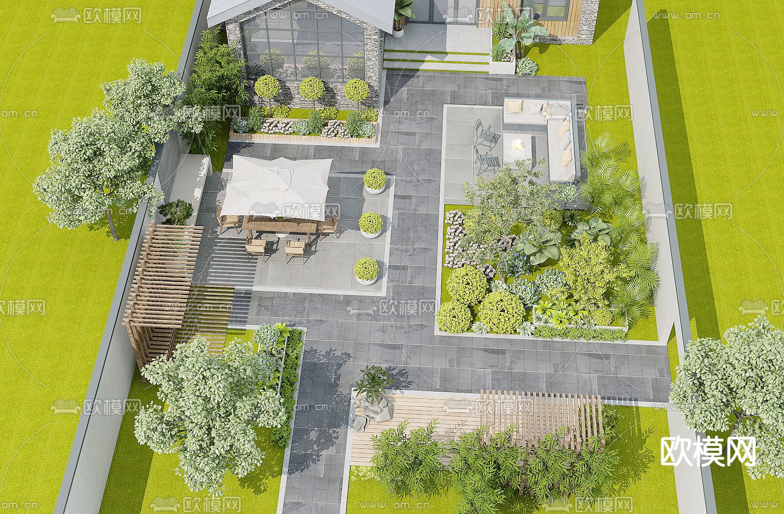 别墅庭院 凉亭 花园3d模型下载