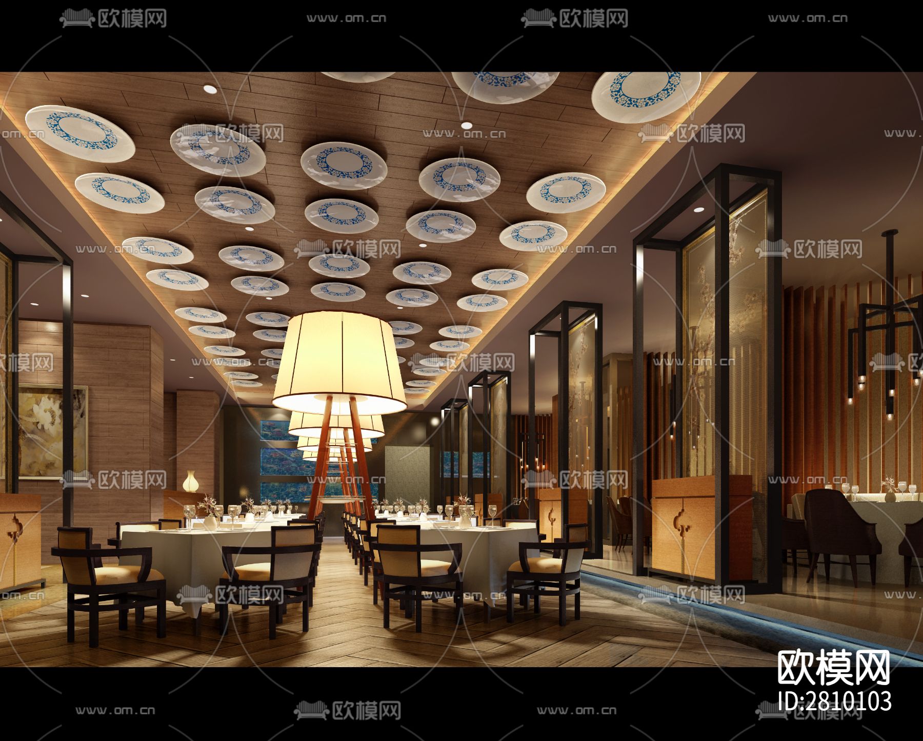 国际大饭店一层中西餐厅&日式餐厅cad施工图下载（渲染图1）