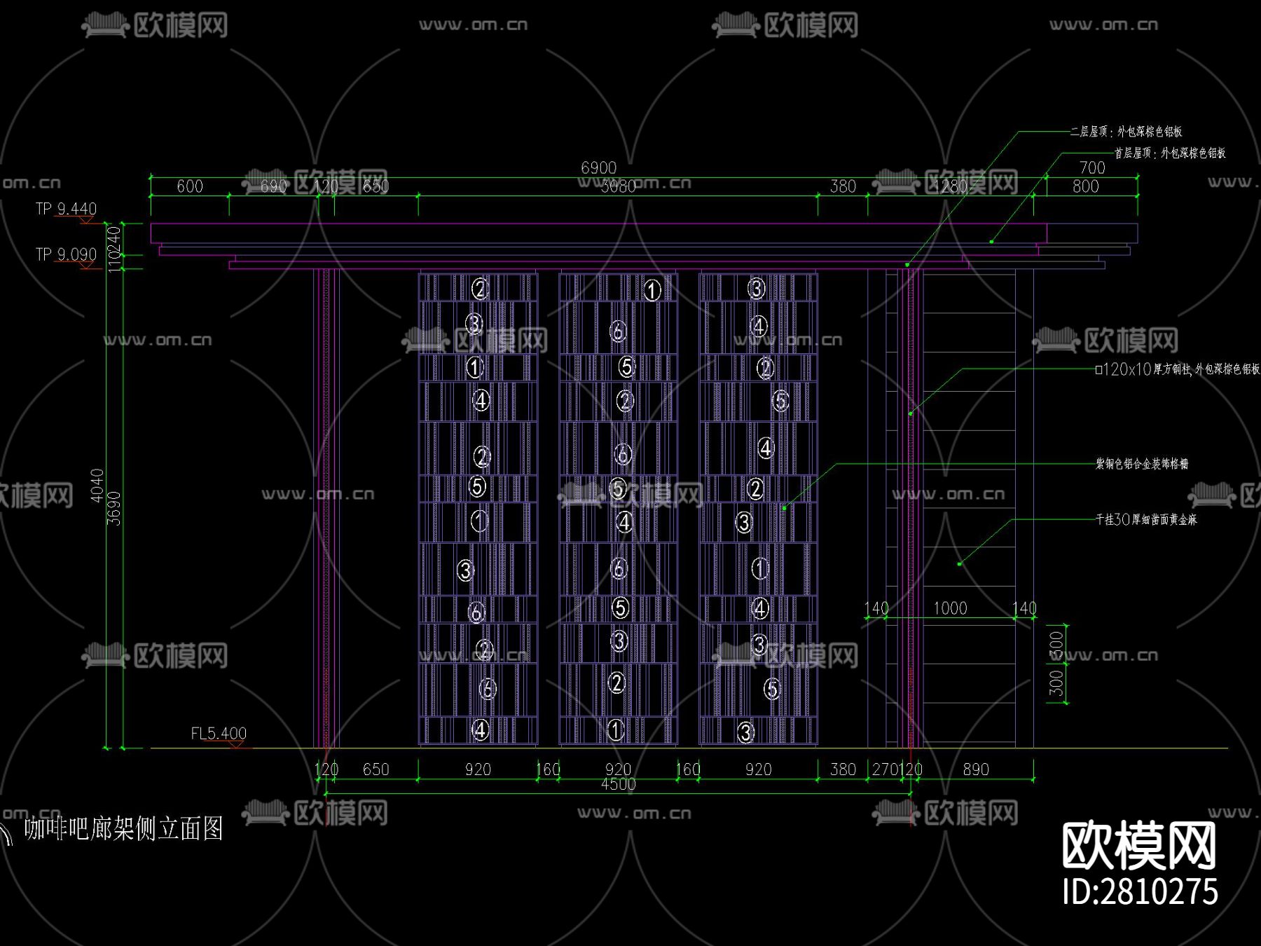 新中式廊架及水景做法详图cad大样图下载（渲染图6）