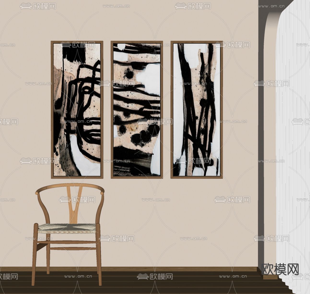 侘寂风装饰画 抽象挂画su模型下载（渲染图2）