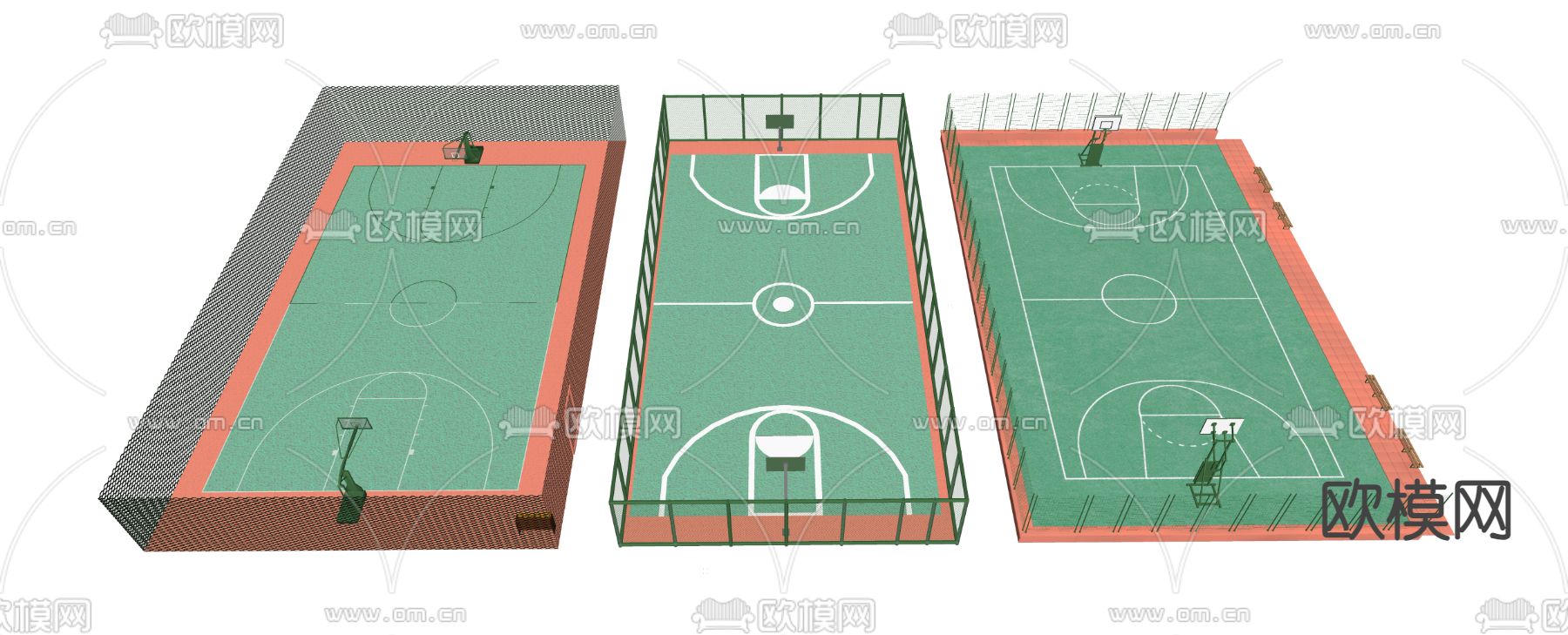 户外篮球场 塑胶场地su模型下载（渲染图2）