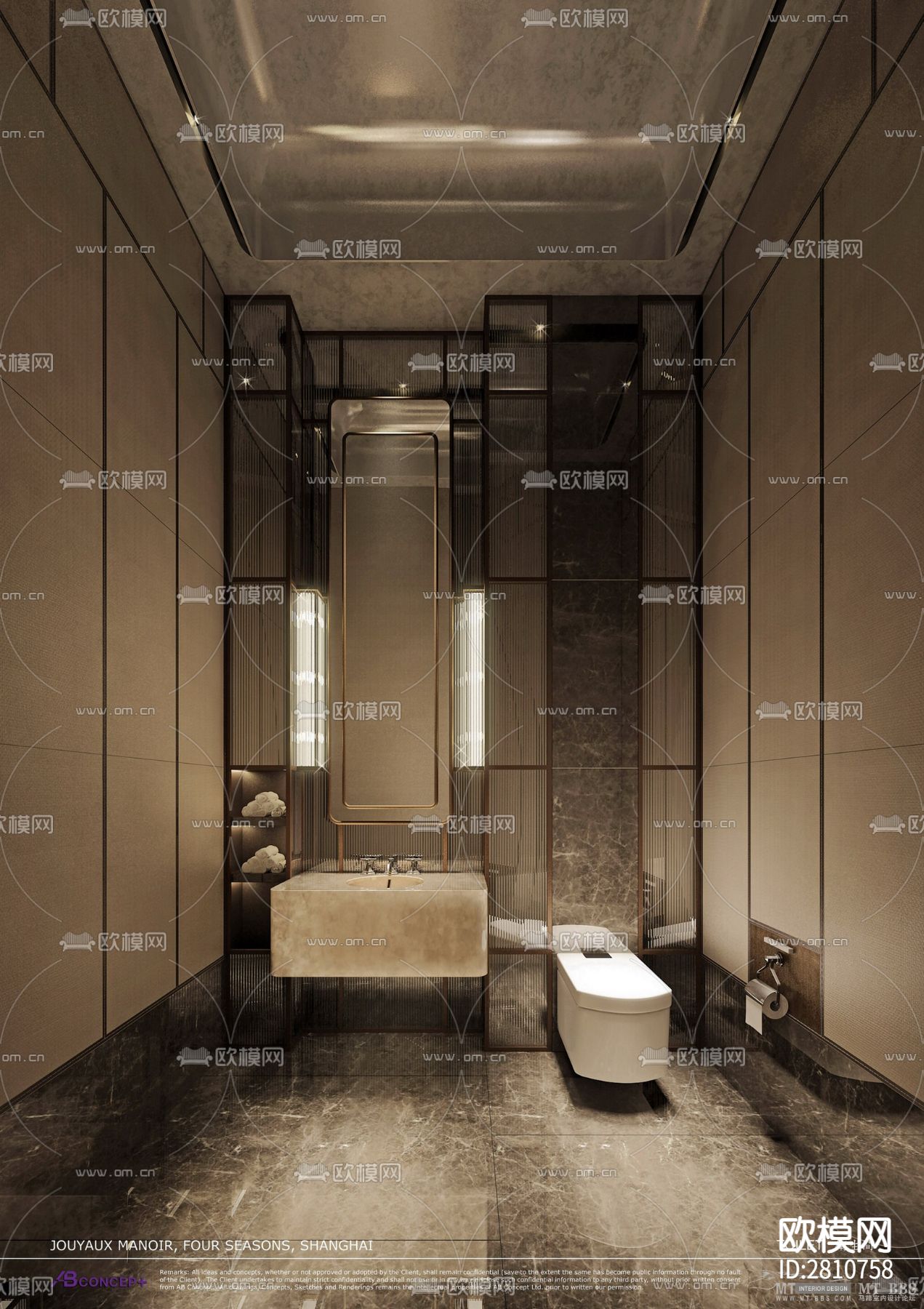 四季酒店二层中餐厅CAD施工图下载（渲染图1）