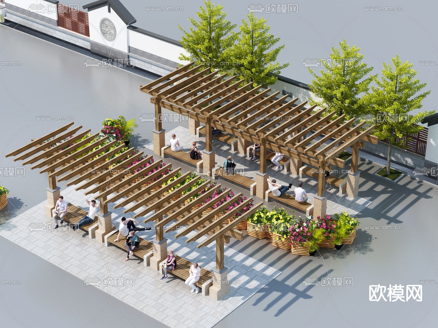 新中式廊架 单臂花架3d模型下载