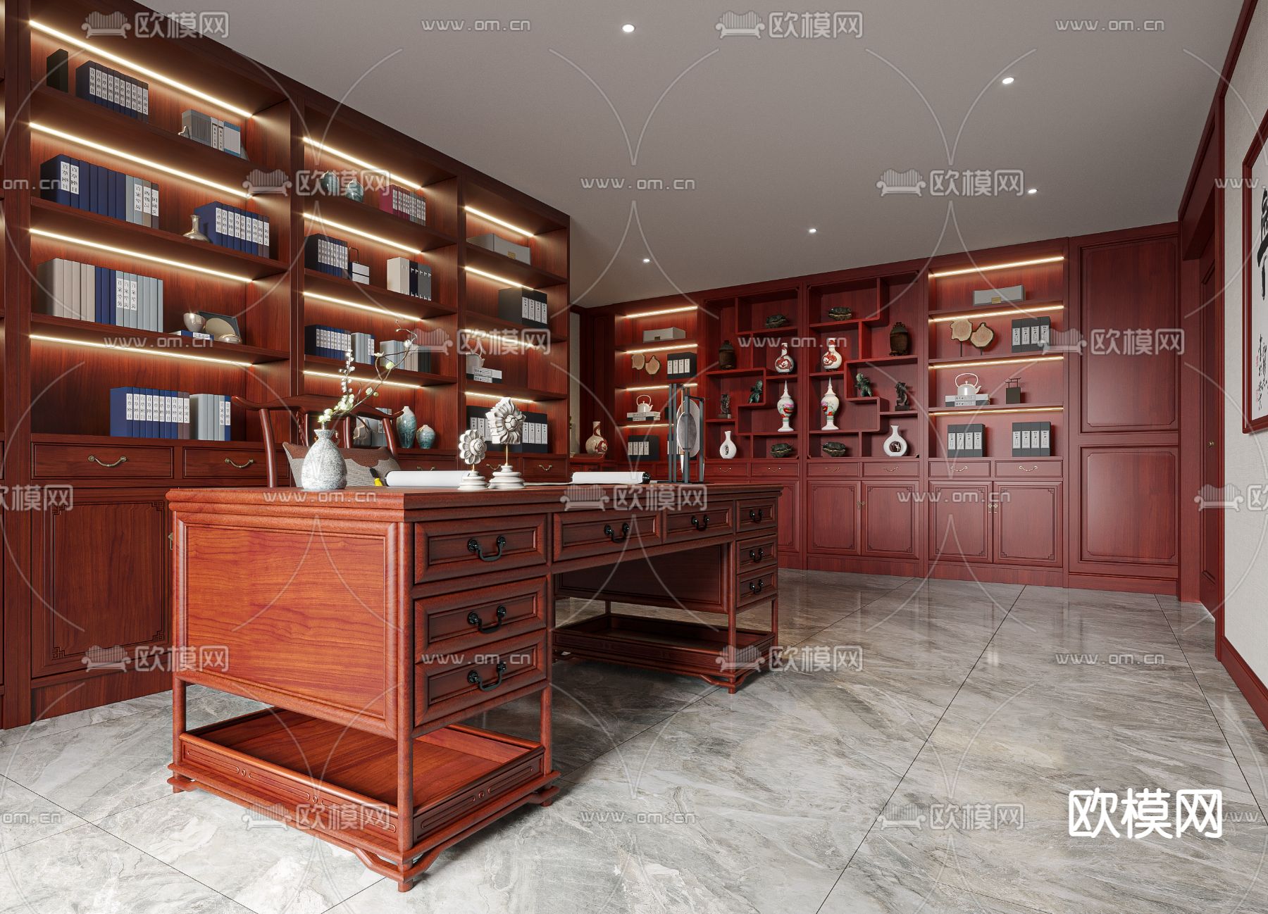 中式书房su模型下载（渲染图2）