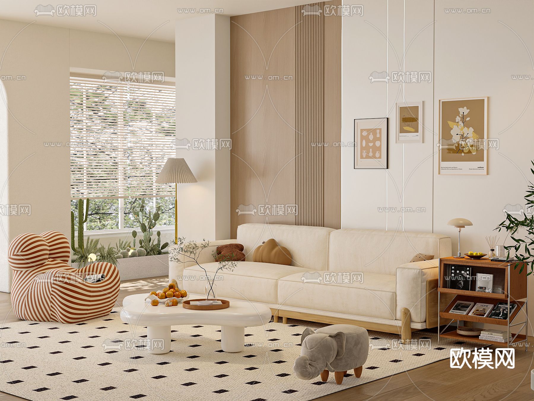 奶油风组合沙发3d模型下载