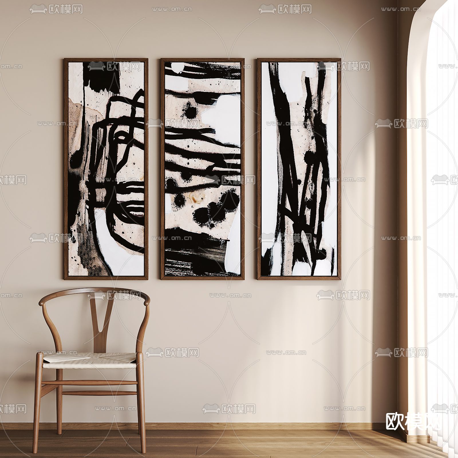 侘寂风装饰画 抽象挂画su模型下载（渲染图1）