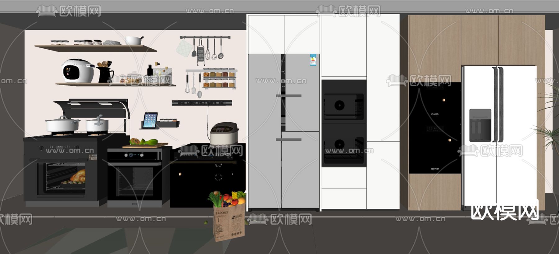 集成燥 洗碗机 烤箱su模型下载（渲染图2）