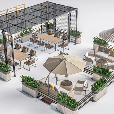  现代户外桌椅 户外卡座su模型 