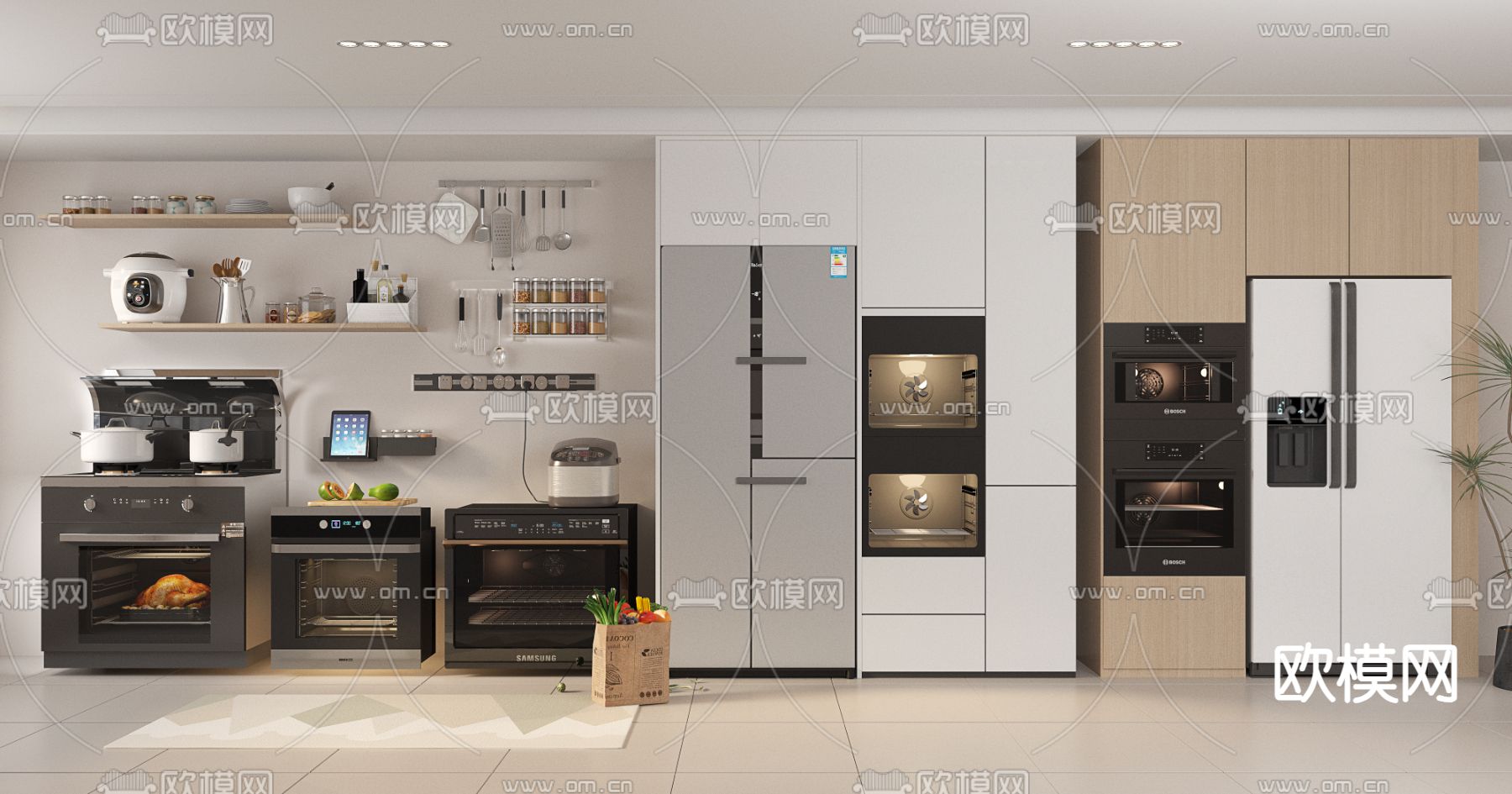 集成燥 洗碗机 烤箱su模型下载（渲染图1）