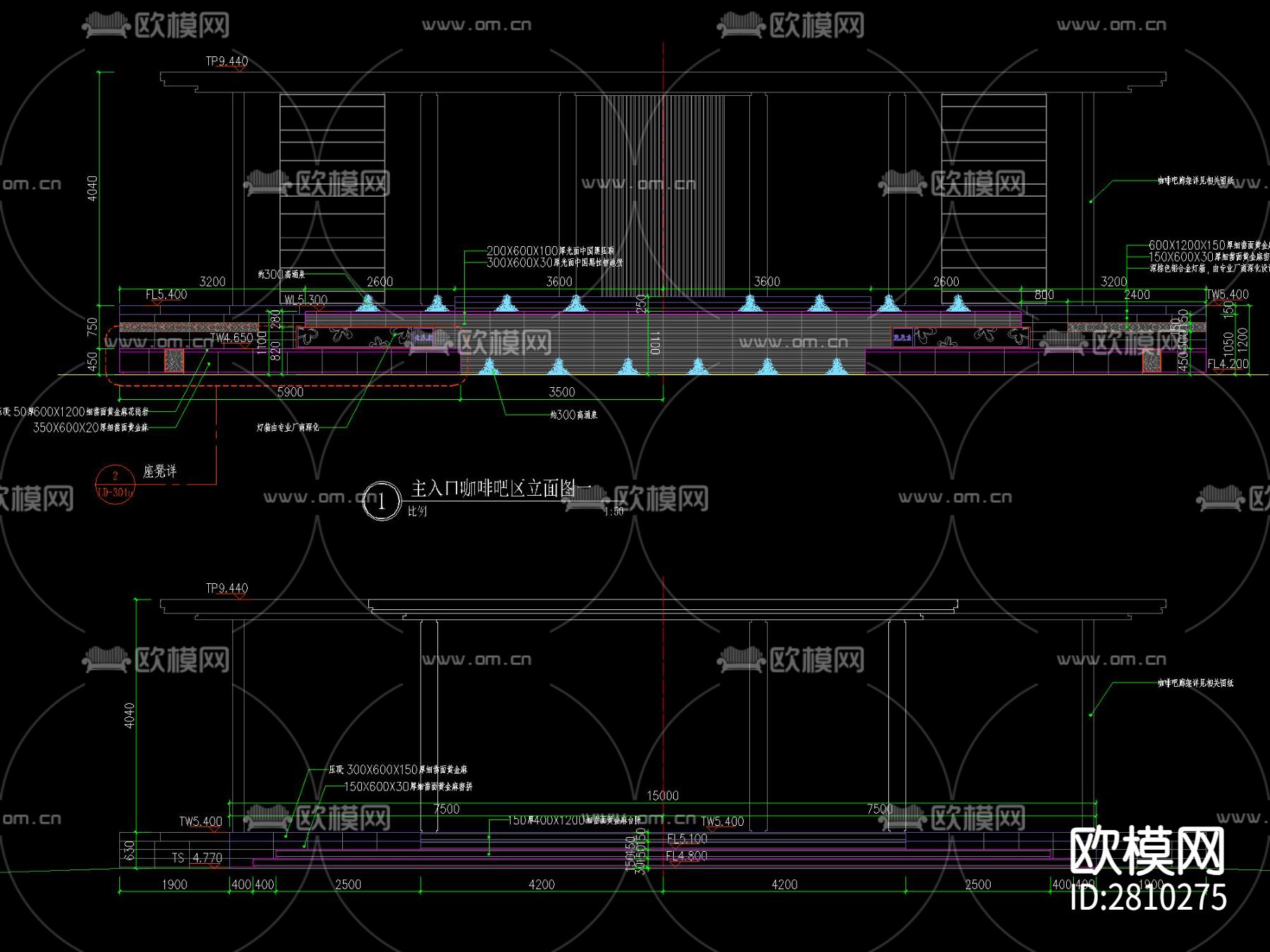 新中式廊架及水景做法详图cad大样图下载（渲染图2）