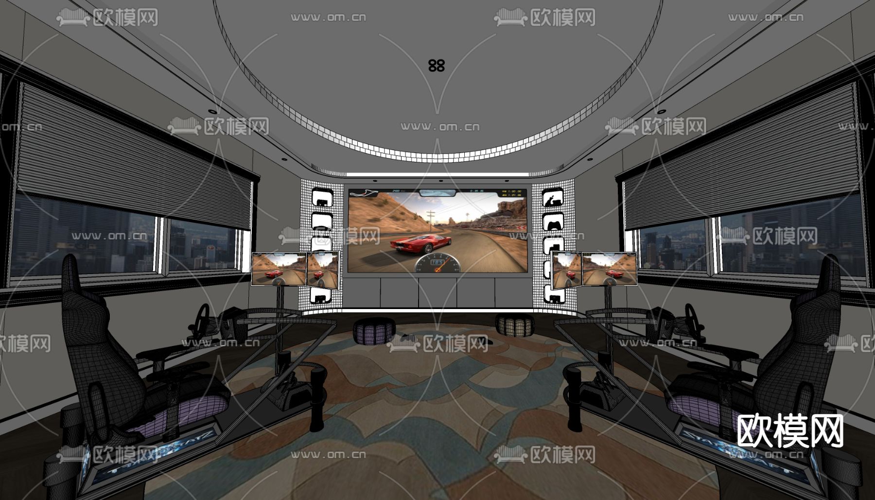 游戏室 竞技室su模型下载（渲染图2）