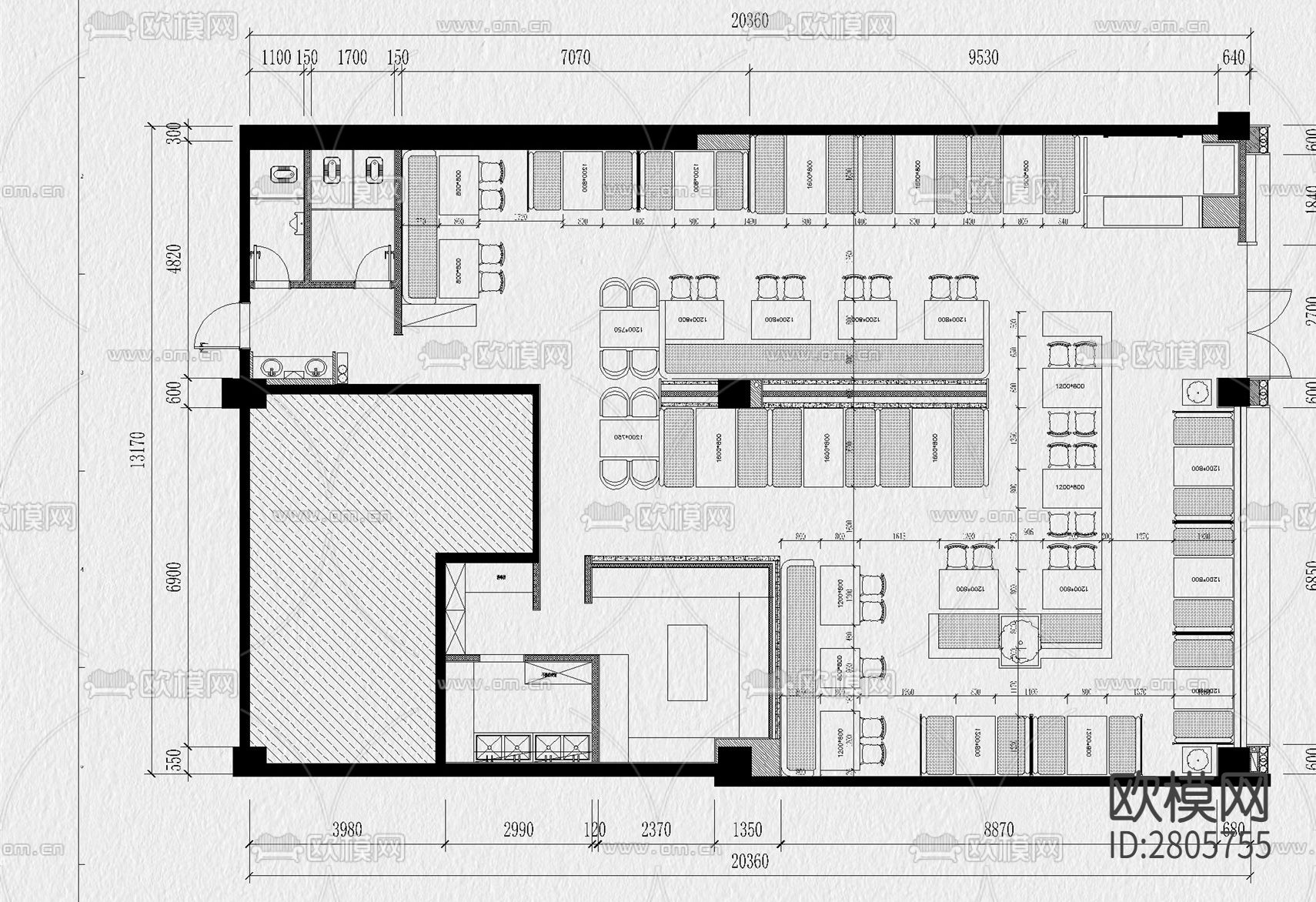烧烤店 烤肉店cad施工图下载（渲染图8）