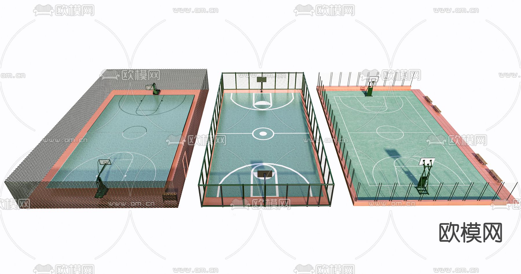 户外篮球场 塑胶场地su模型下载（渲染图1）