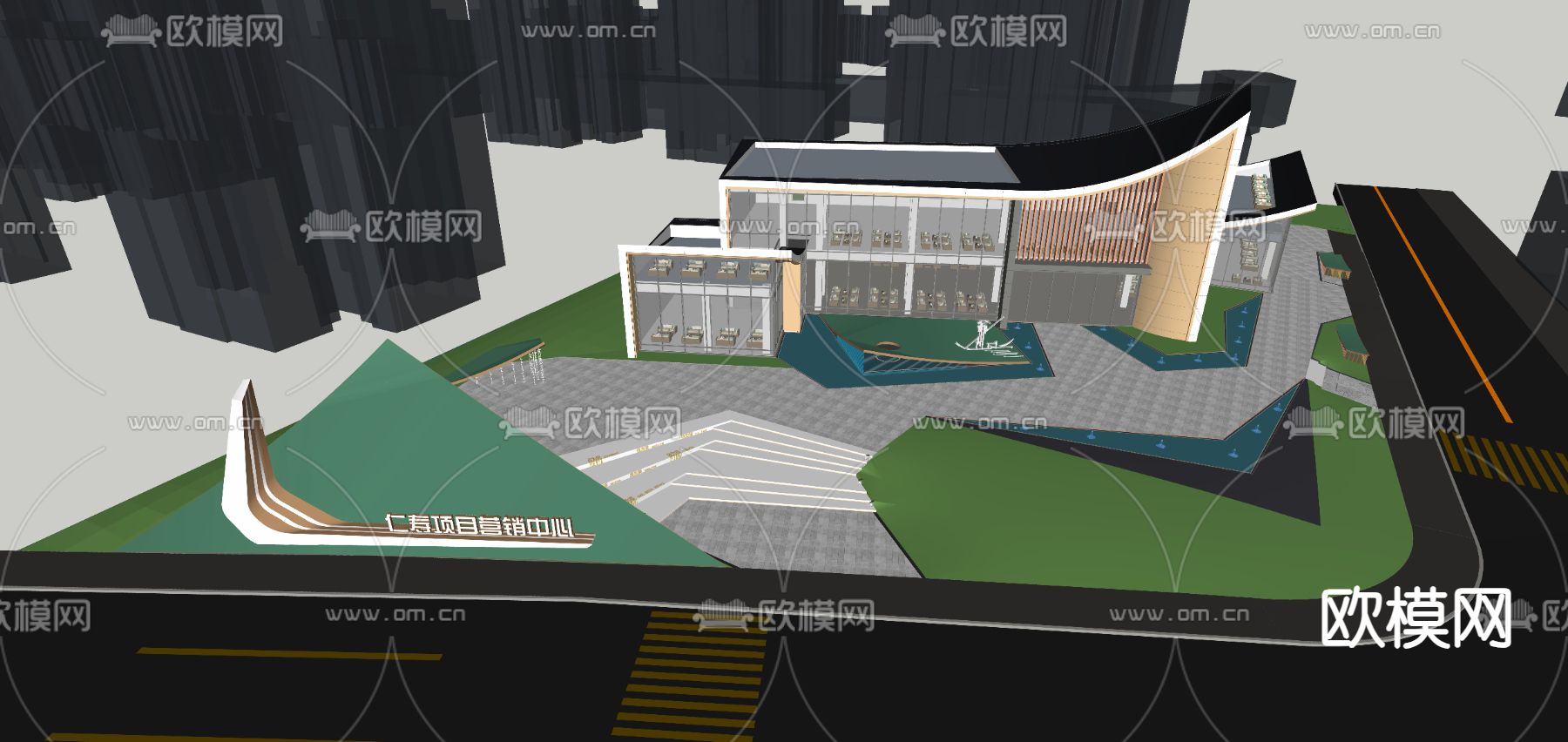 现代景观示范区su模型下载（渲染图2）