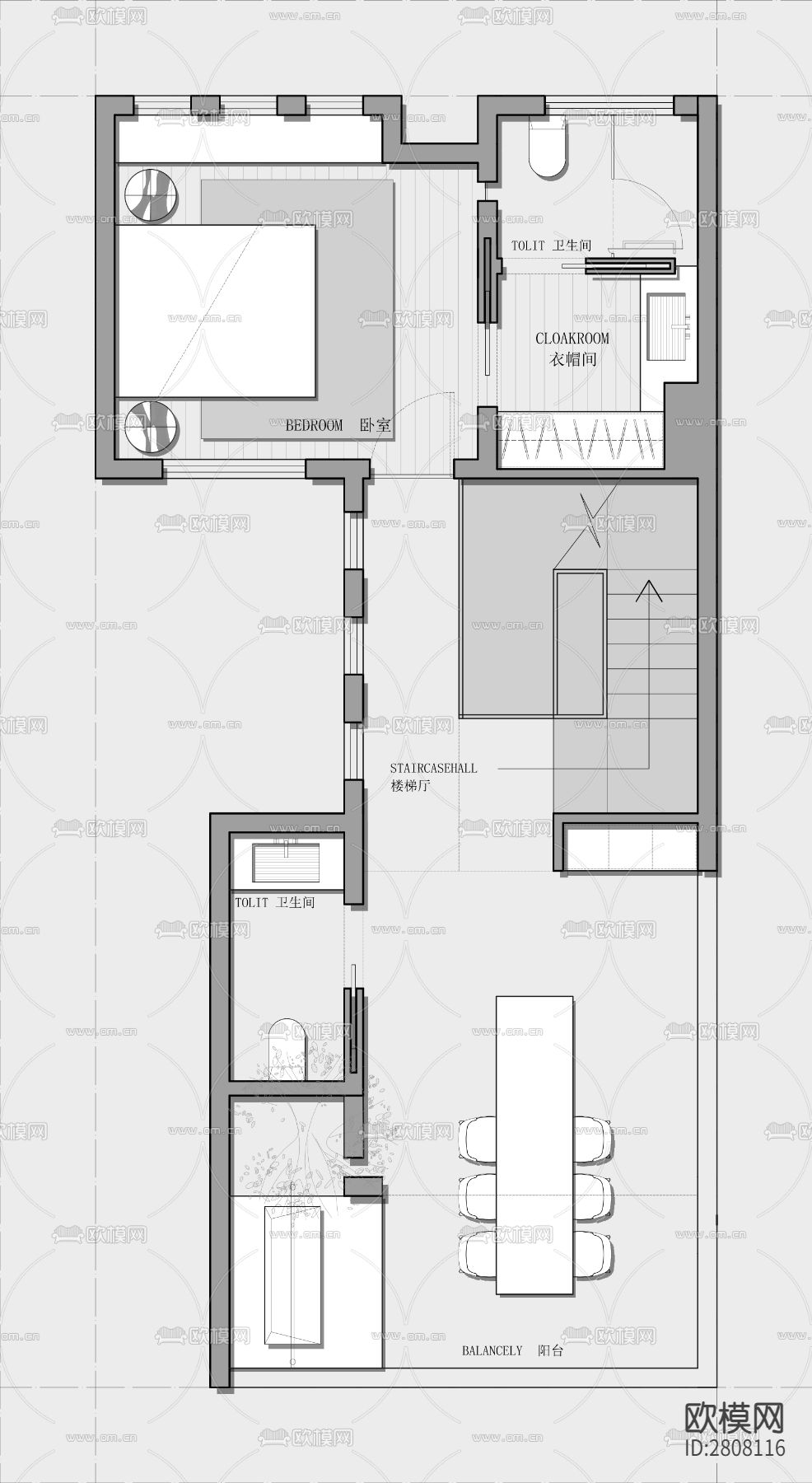 四层别墅CAD施工图下载（渲染图1）