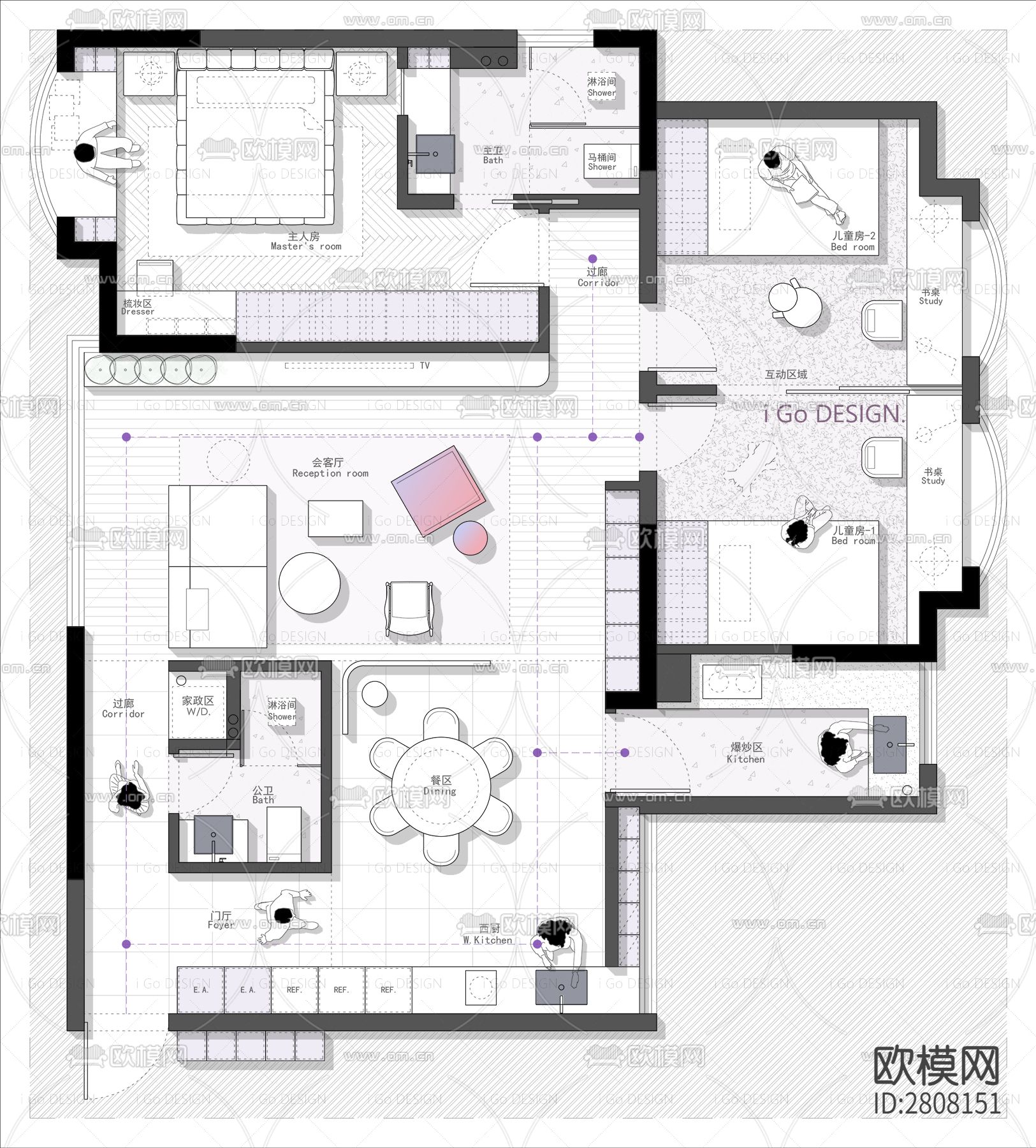 大平层  设计方案cad施工图下载（渲染图1）