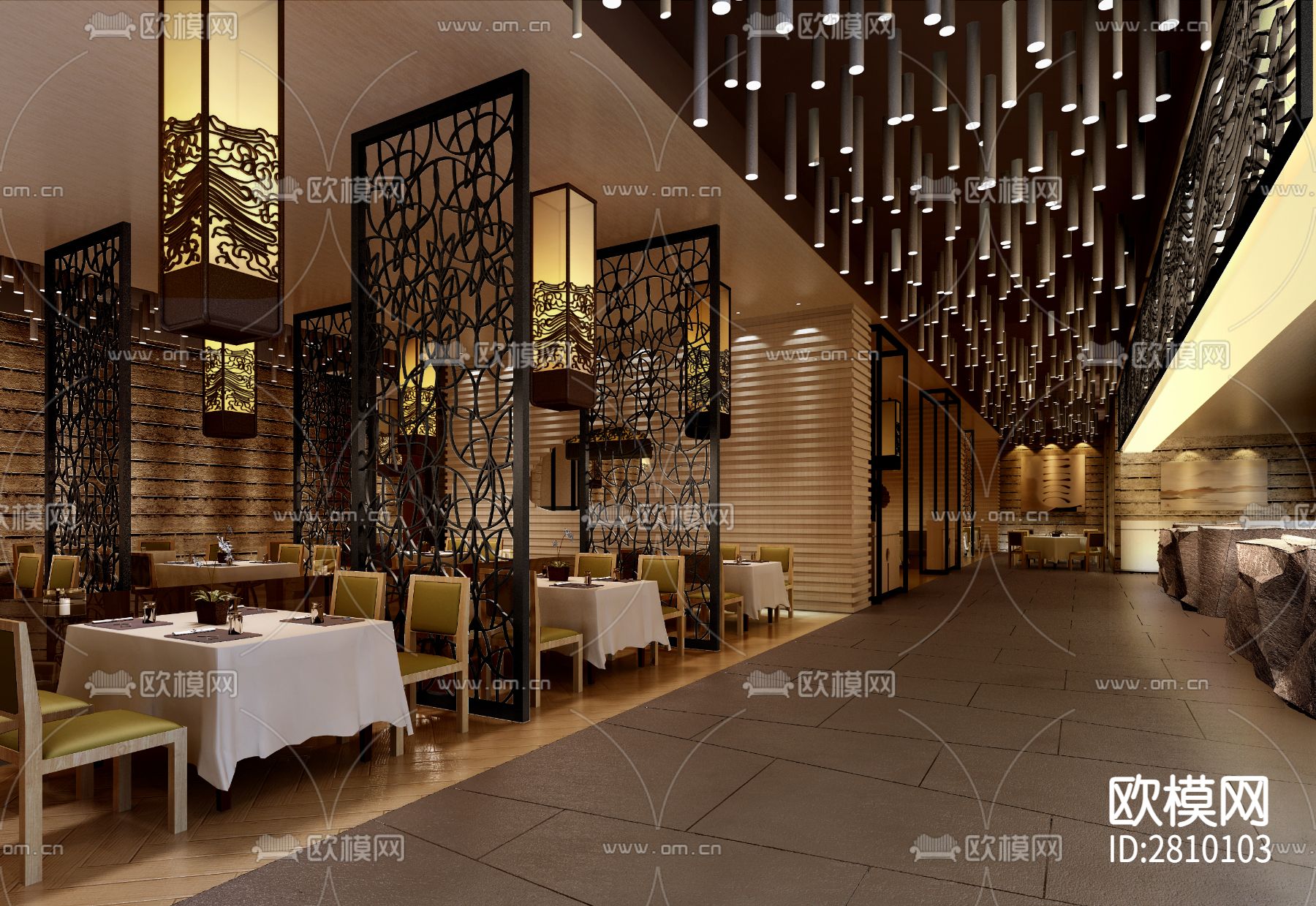 国际大饭店一层中西餐厅&日式餐厅cad施工图下载（渲染图4）